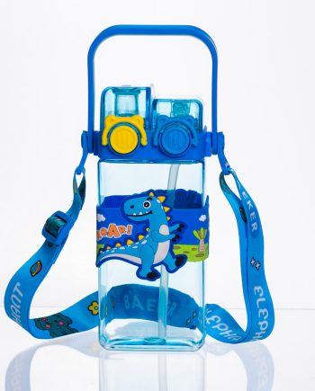 Пляшка для води дитяча з трубочкою 550 мл з ручкою та ремінцем 19 см Синій HP-18-3BL