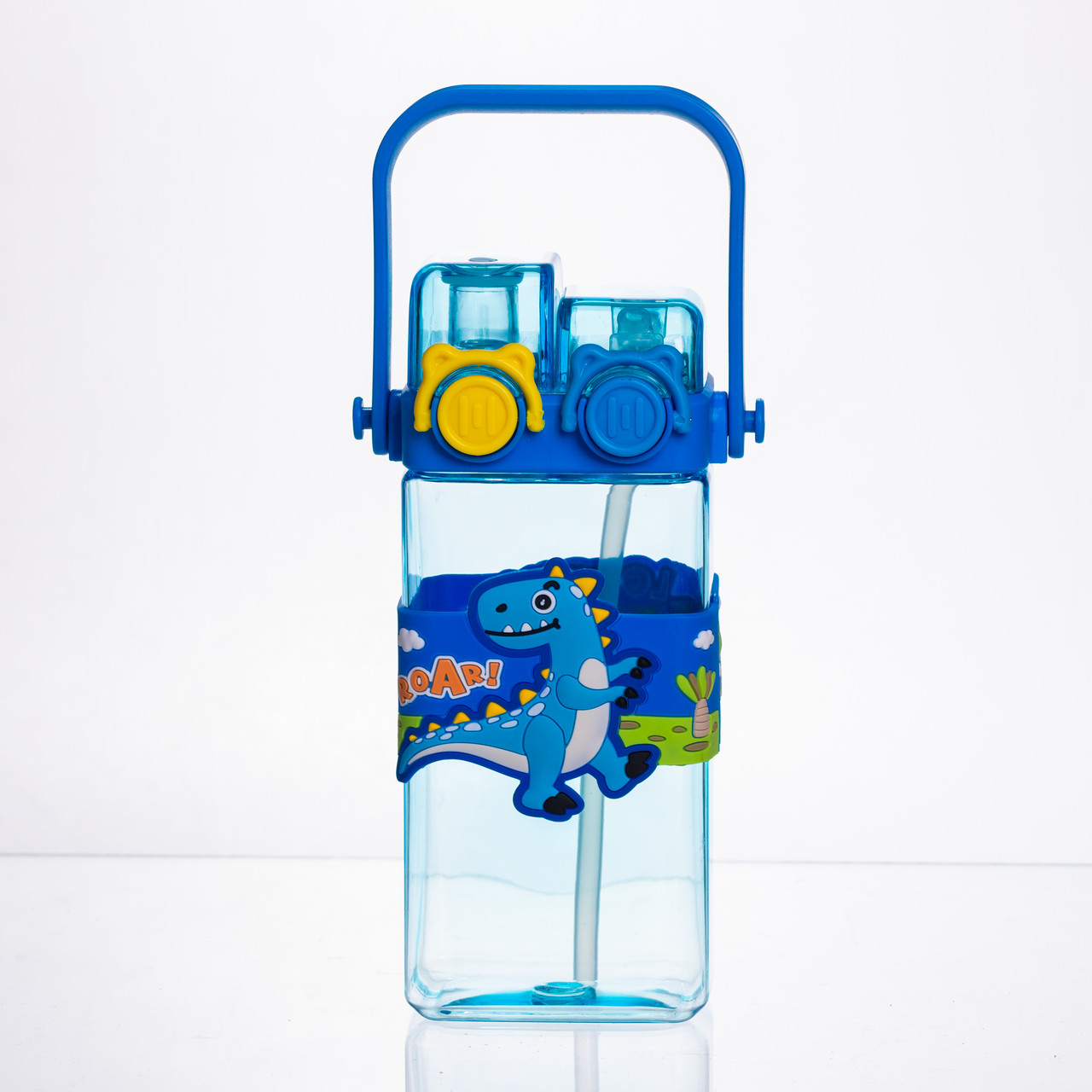 Пляшка для води дитяча з трубочкою 550 мл з ручкою та ремінцем 19 см Синій HP-18-3BL