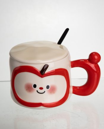 Чашка порцелянова 400 (мл) з кришкою та ложкою, оригінальна кружка на подарунок чашка для дітей Червоний FM-25B