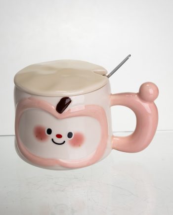 Чашка порцелянова 400 (мл) з кришкою та ложкою, оригінальна кружка на подарунок чашка для дітей Рожевий FM-25C