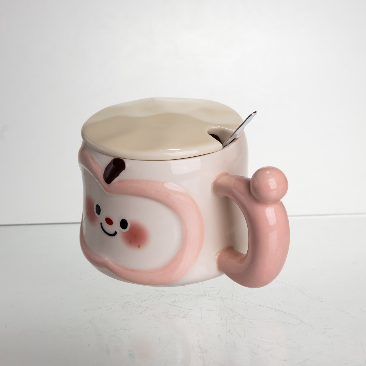 Чашка порцелянова 400 (мл) з кришкою та ложкою, оригінальна кружка на подарунок чашка для дітей Рожевий FM-25C
