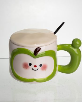 Чашка порцелянова 400 (мл) з кришкою та ложкою, оригінальна кружка на подарунок чашка для дітей Зелений FM-25A