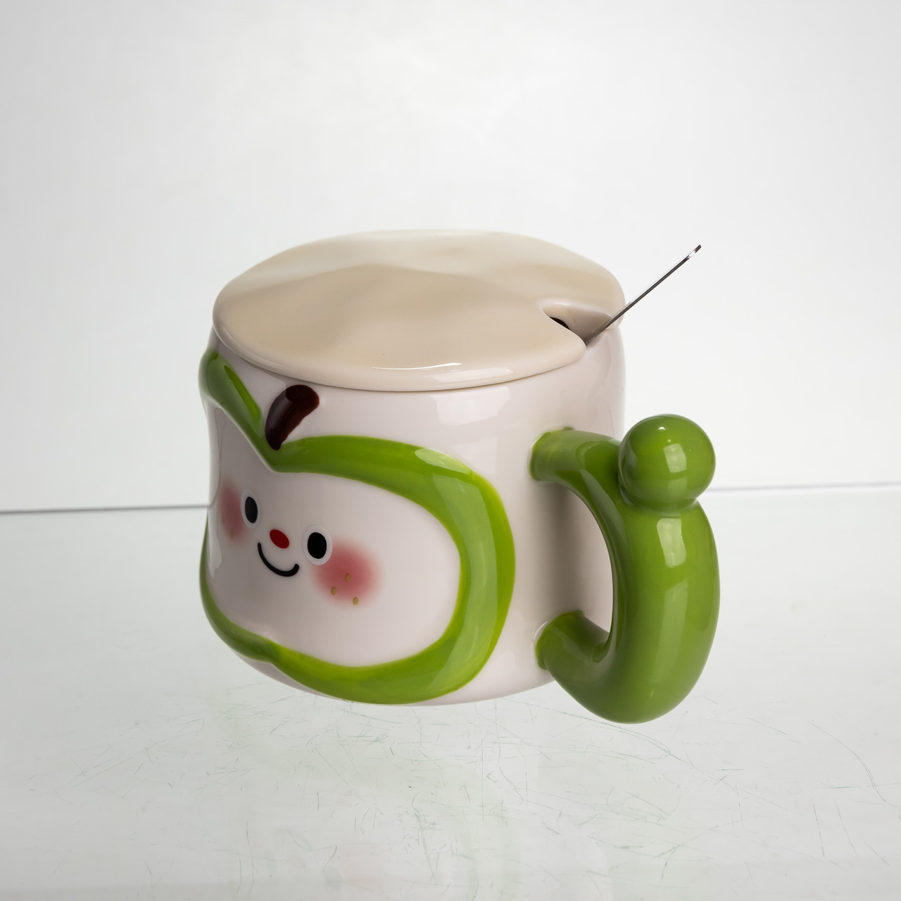 Чашка порцелянова 400 (мл) з кришкою та ложкою, оригінальна кружка на подарунок чашка для дітей Зелений FM-25A