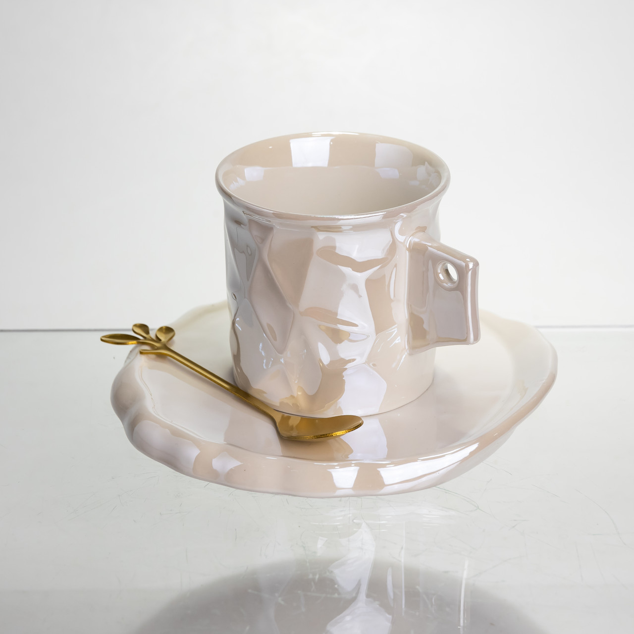 Чашка порцелянова для кави 200 (мл) з блюдцем і ложкою, гарна чашка в подарунок Білий FM-2B