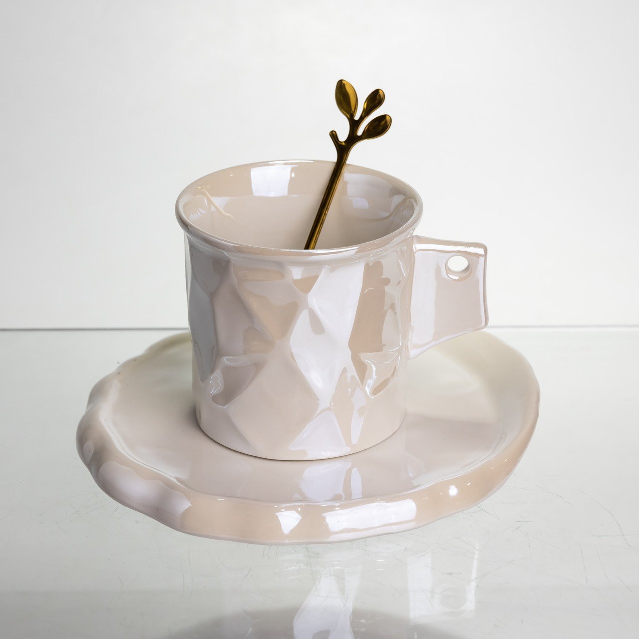 Чашка порцелянова для кави 200 (мл) з блюдцем і ложкою, гарна чашка в подарунок Білий FM-2B