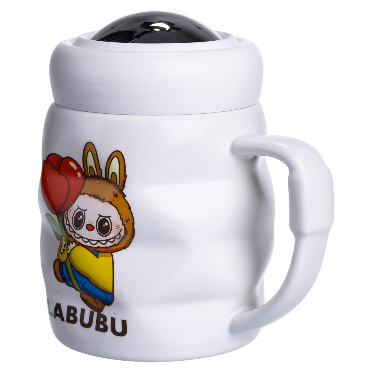 Чашка порцелянова з кришкою Labubu 400 (мл) подарункова кружка прикольна чашка для дітей на подарунок Білий з жовтим FM-54D