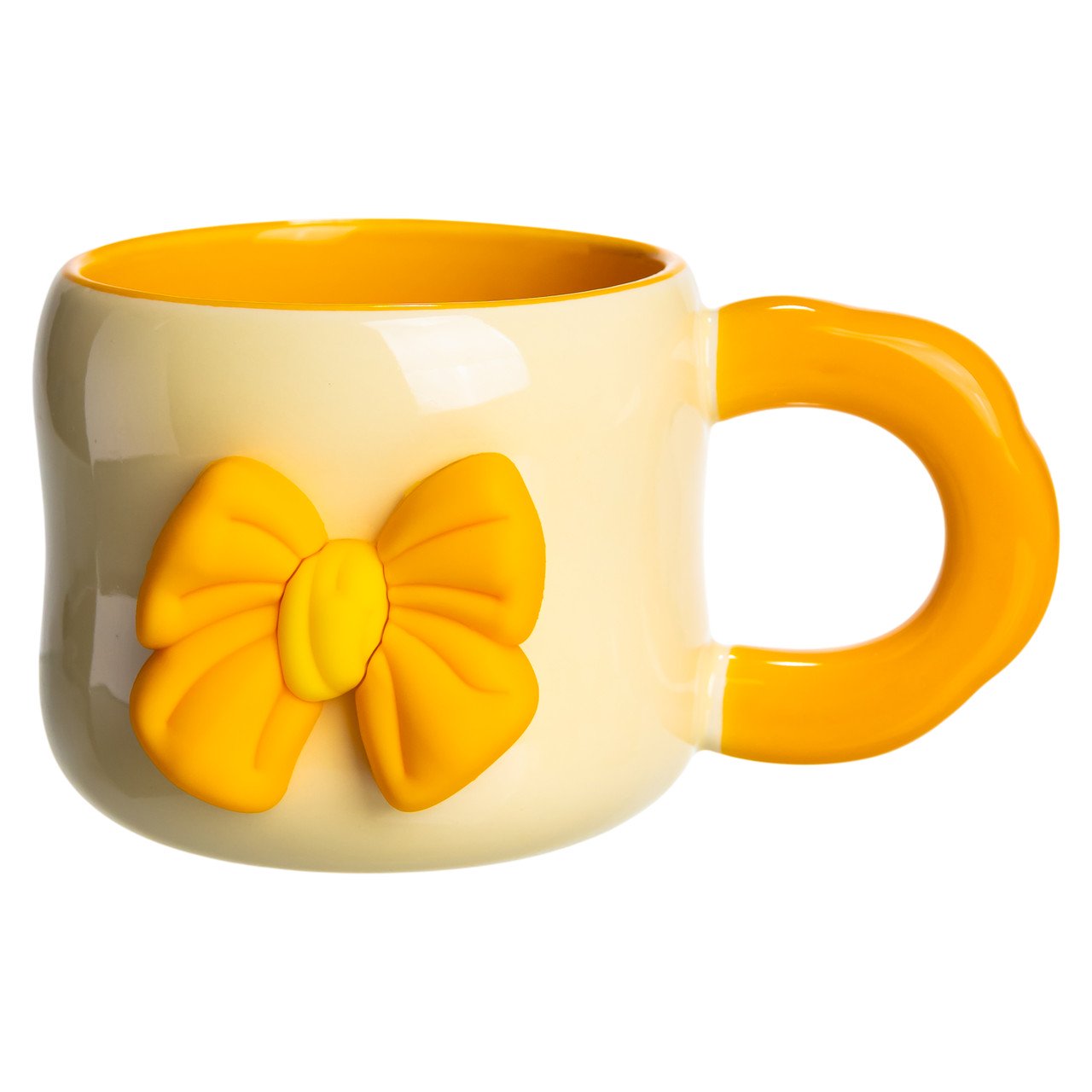 Кубок порцелянова з магнітом Бант 400 (мл) подарункова кружка прикольна чашка для дітей на подарунок Бежевий з жовтим FM-52A
