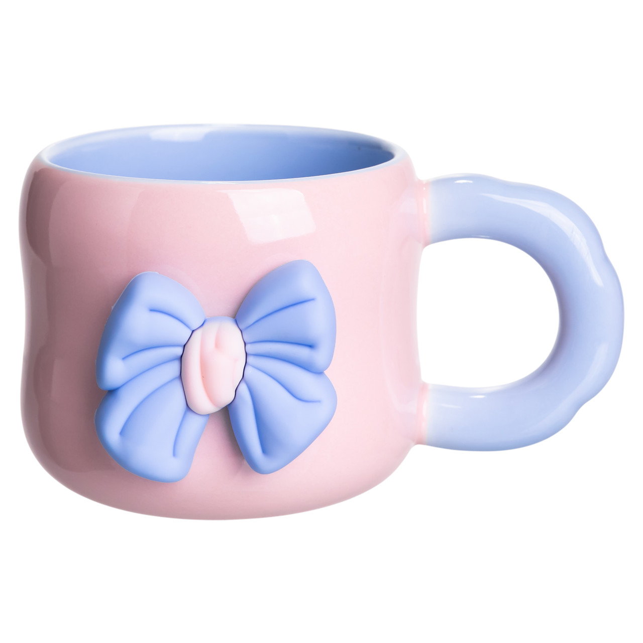 Кубок порцелянова з магнітом Бант 400 (мл) подарункова кружка прикольна чашка для дітей на подарунок Рожевий з блакитним FM-52C