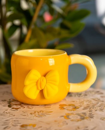 Кубок порцелянова з магнітом Бант 400 (мл) подарункова кружка прикольна чашка для дітей на подарунок Жовтий з бежевим FM-52B