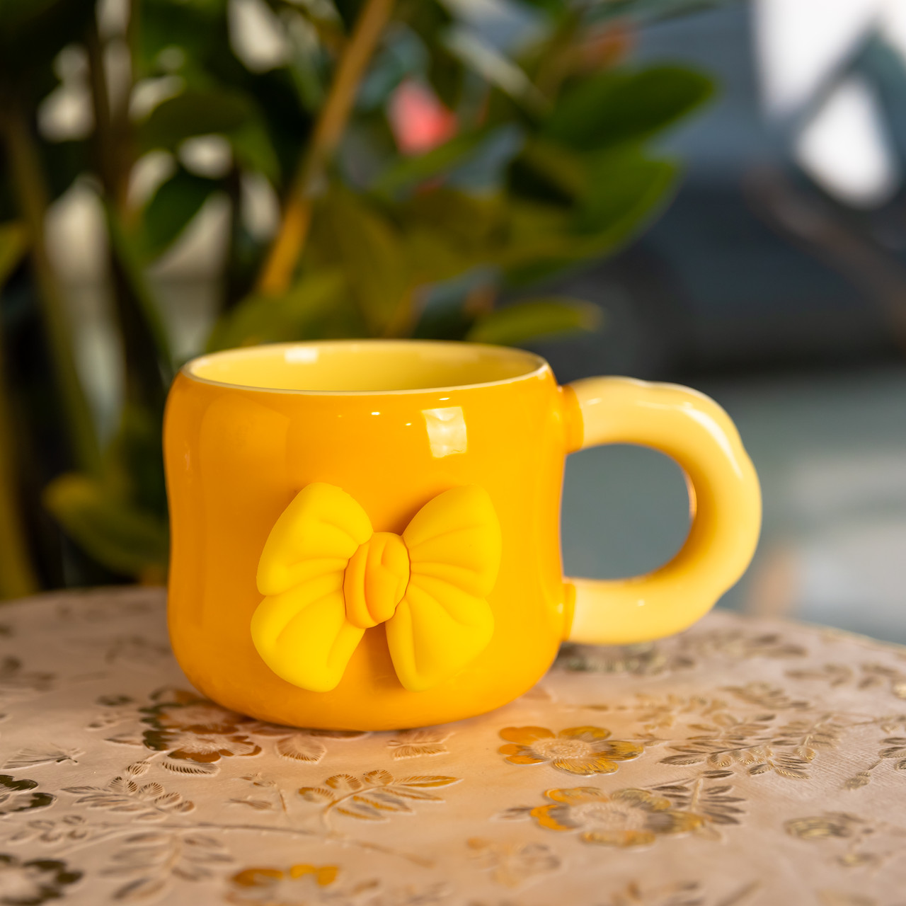 Кубок порцелянова з магнітом Бант 400 (мл) подарункова кружка прикольна чашка для дітей на подарунок Жовтий з бежевим FM-52B