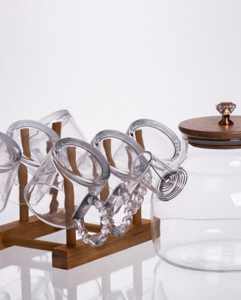 Чайний сервіз із товстого скла 8 предметів з бамбуковою підставкою для чашок 64486-23