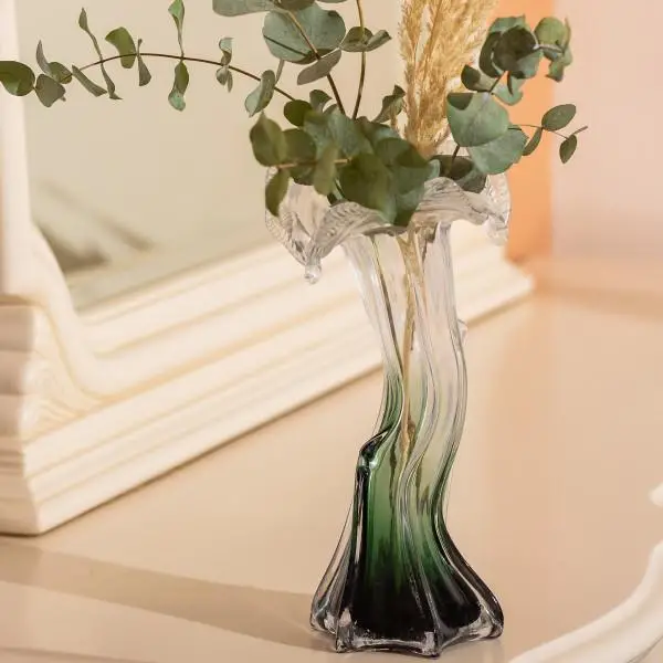 Декоративна скляна ваза для квітів 29 см фігурна Зелена HP-9-1