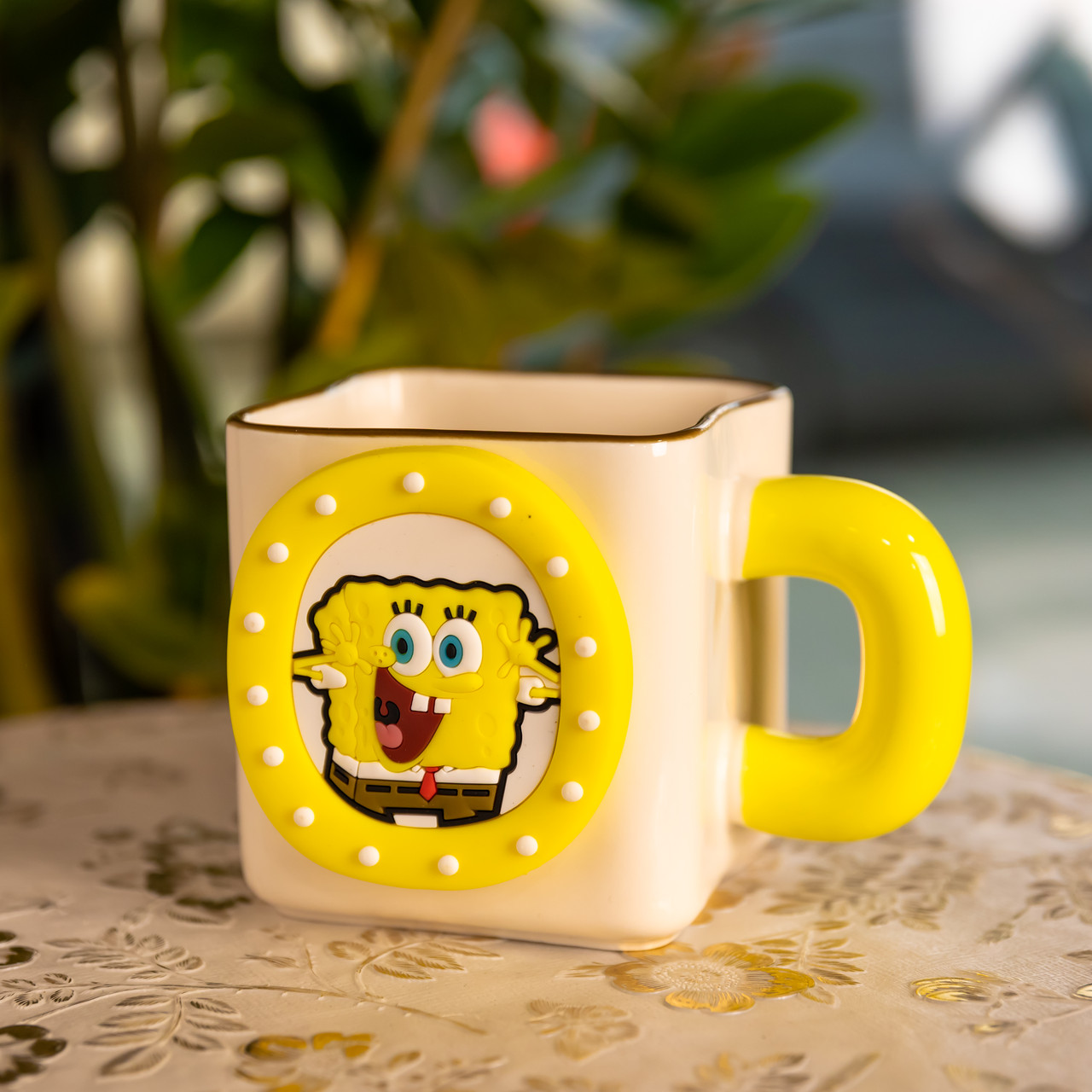 Порцелянова чашка "Губка Боб" з магнітним декором 500 мл, Кружка дитяча чашка із порцеляни на подарунок FM-12Y