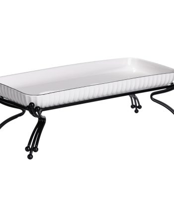 Порцелянове блюдо для сервірування на металевій підставці 29,5×12×9 (см) Біле з чорним LB-1565B