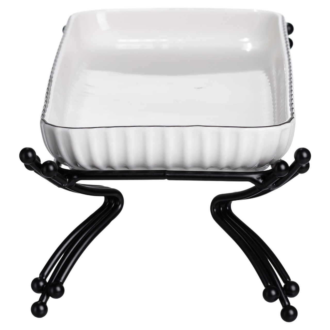 Порцелянове блюдо для сервірування на металевій підставці 29,5×12×9 (см) Біле з чорним LB-1565B