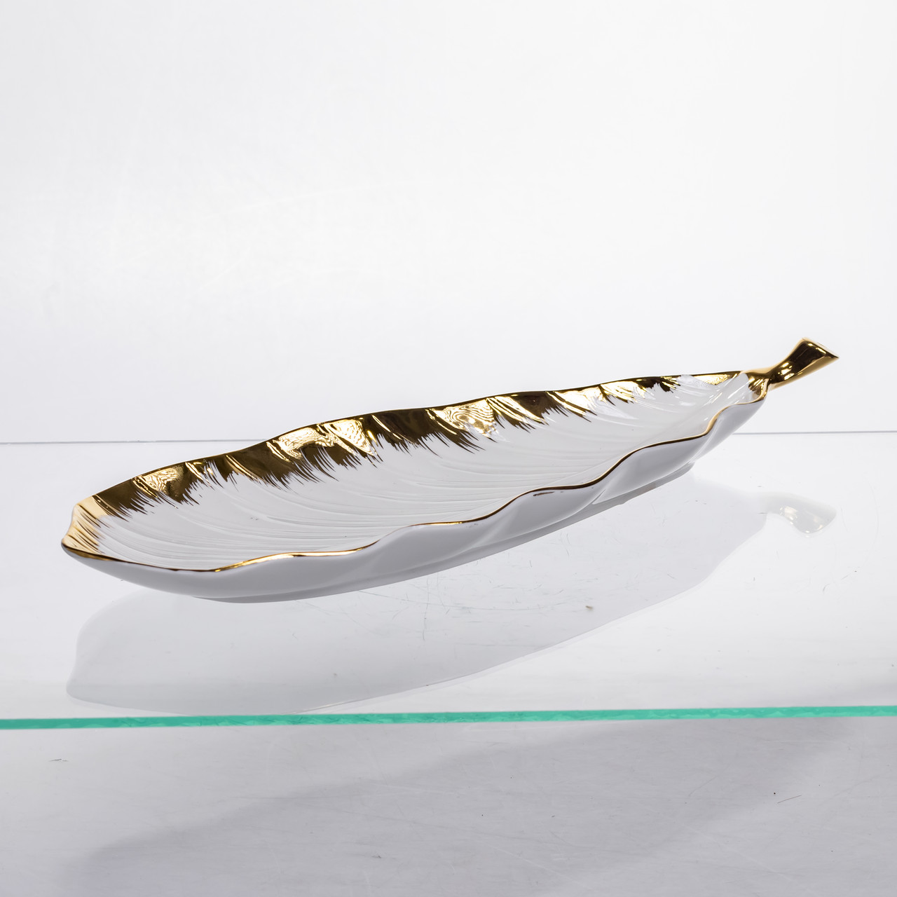 Порцелянове блюдо для сервірування столу 37×13×2.5 (см) блюдо для подавання закусок Білий із золотом CJY-145