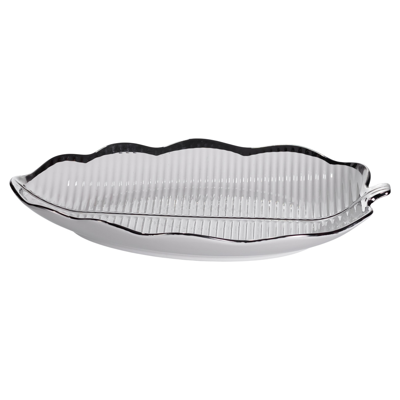 Порцелянове блюдо для сервірування столу у формі листа 31×20×3 (см) Срібло ML6047