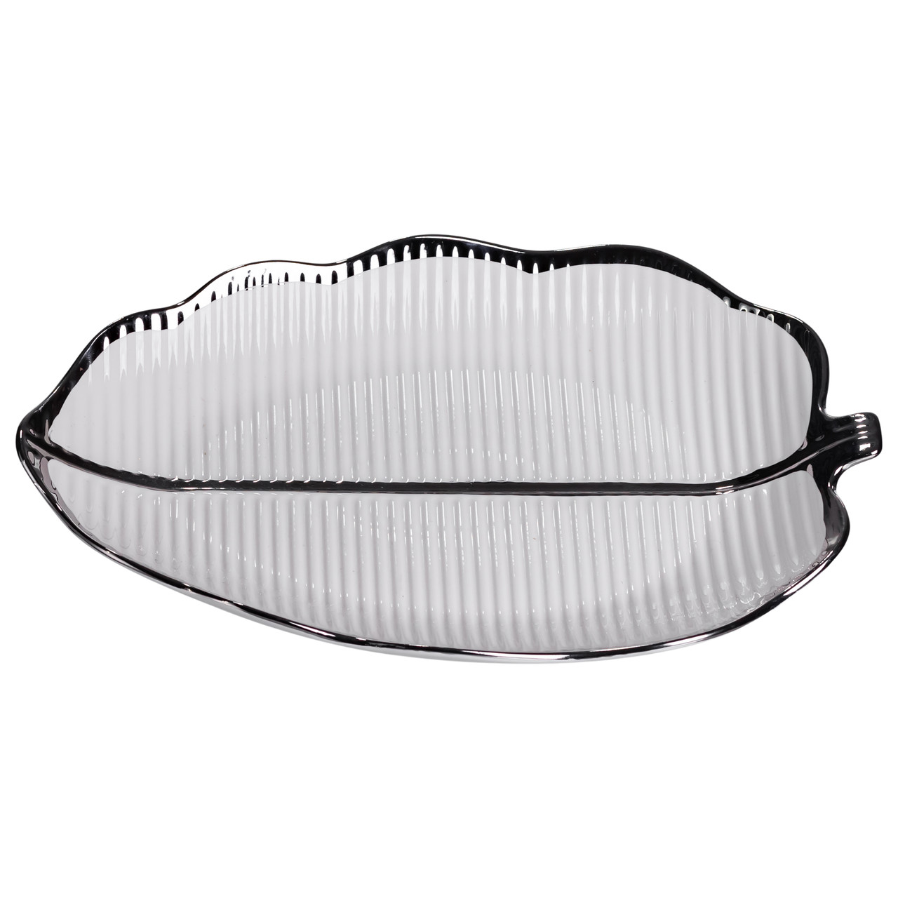 Порцелянове блюдо для сервірування столу у формі листа 31×20×3 (см) Срібло ML6047