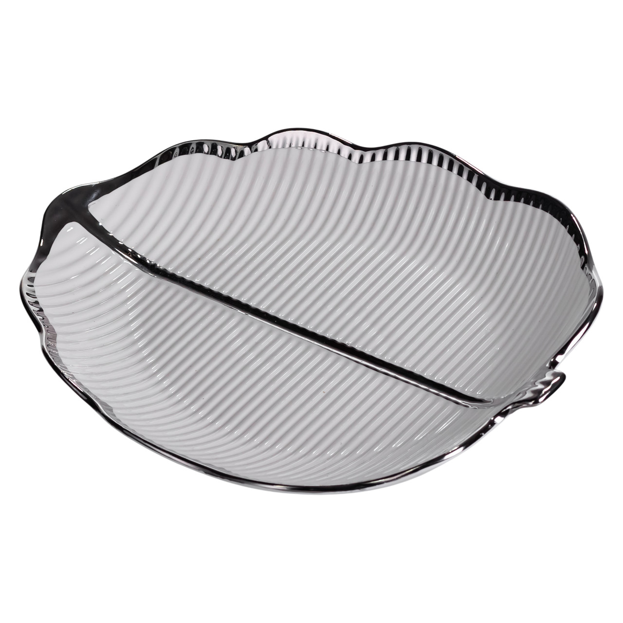 Порцелянове блюдо для сервірування столу у формі листа 31×20×3 (см) Срібло ML6047