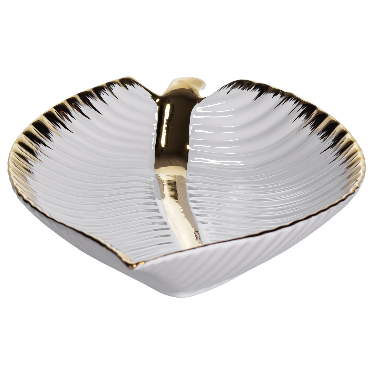 Порцелянове блюдо для сервірування стола у формі листя 35×18.5×5 (см) блюдо для подавачі закусок Золото WH045