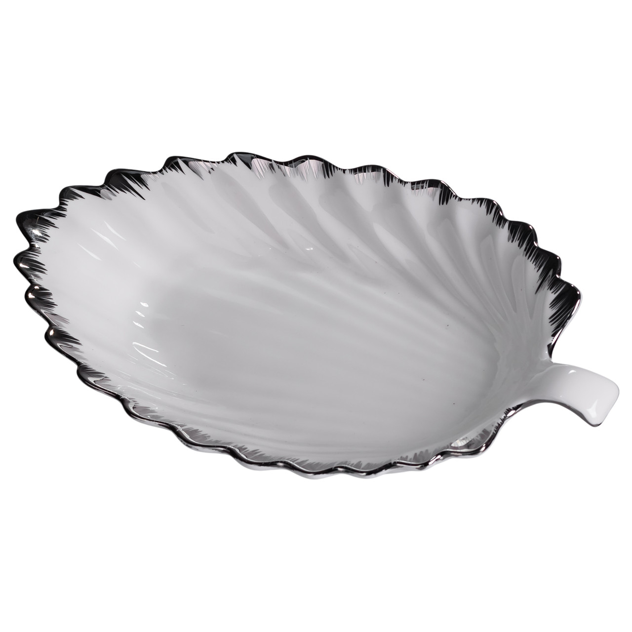 Порцелянова страва для сервірування стола у формі листя 37×18×5 (см) блюдо для подавання закусок Білий зі сріблом 2552-1S