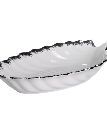 Порцелянове блюдо для сервірування столу у формі листа 41×20×6,5 (см) Біле зі сріблом 2551-1S