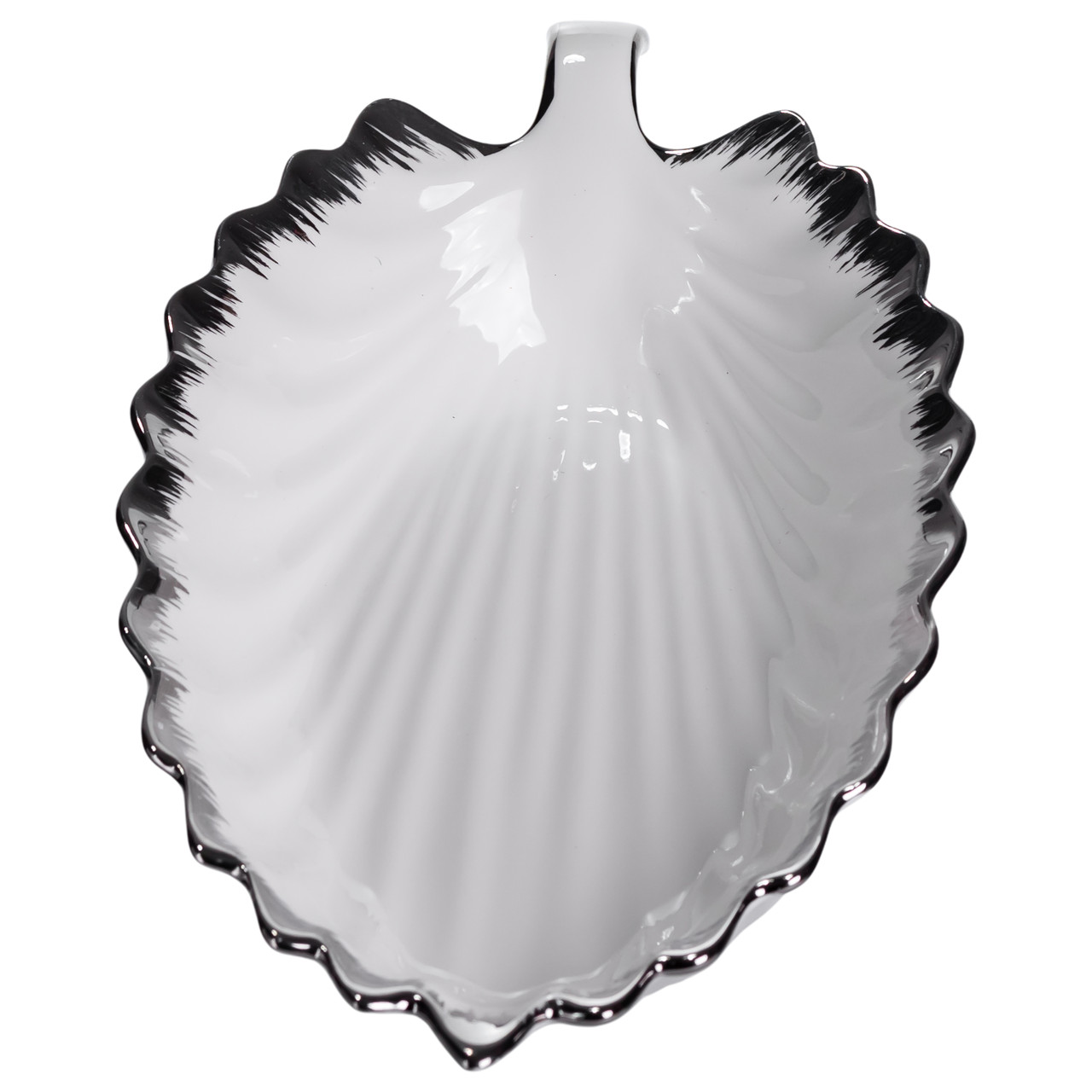 Порцелянове блюдо для сервірування столу у формі листа 41×20×6,5 (см) Біле зі сріблом 2551-1S