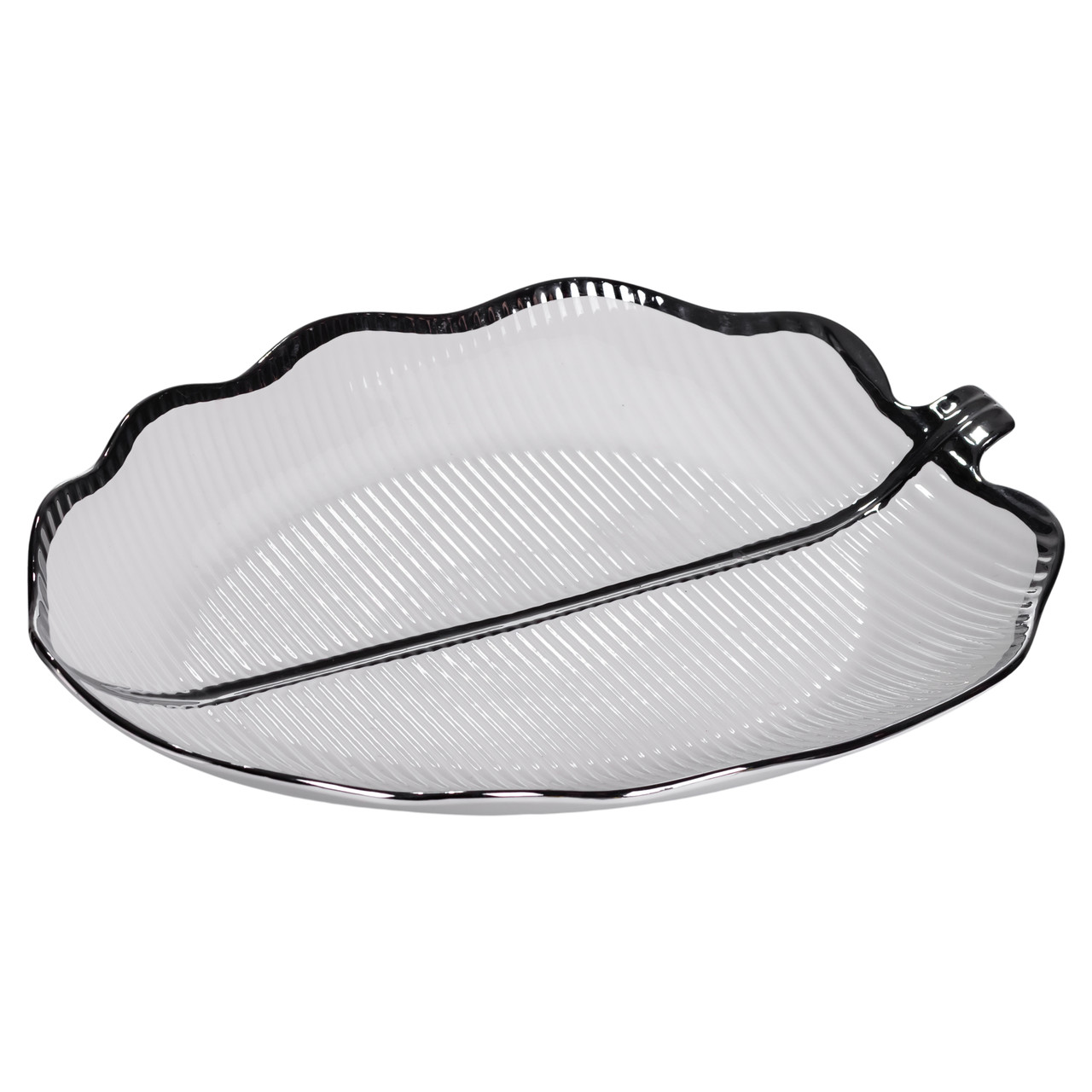 Порцелянове блюдо для сервірування стола у формі листя 41×27×4 (см) блюдо для подавачі закусок Срібло ML6045