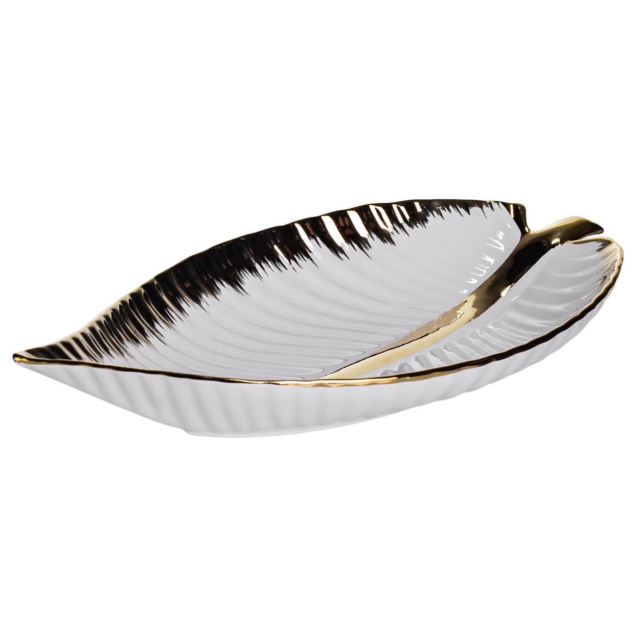 Порцелянове блюдо для сервірування столу у формі листа 45×24×5,5 (см) Золото WH047