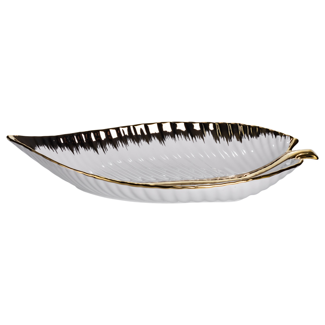 Порцелянове блюдо для сервірування столу у формі листа 45×24×5,5 (см) Золото WH047