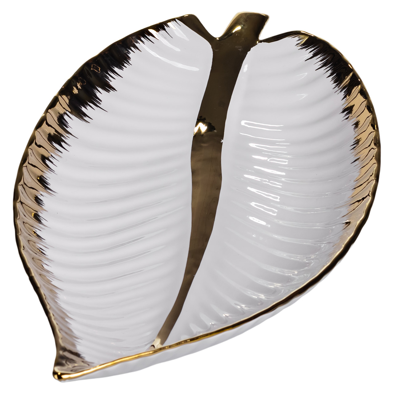 Порцелянове блюдо для сервірування столу у формі листа 45×24×5,5 (см) Золото WH047