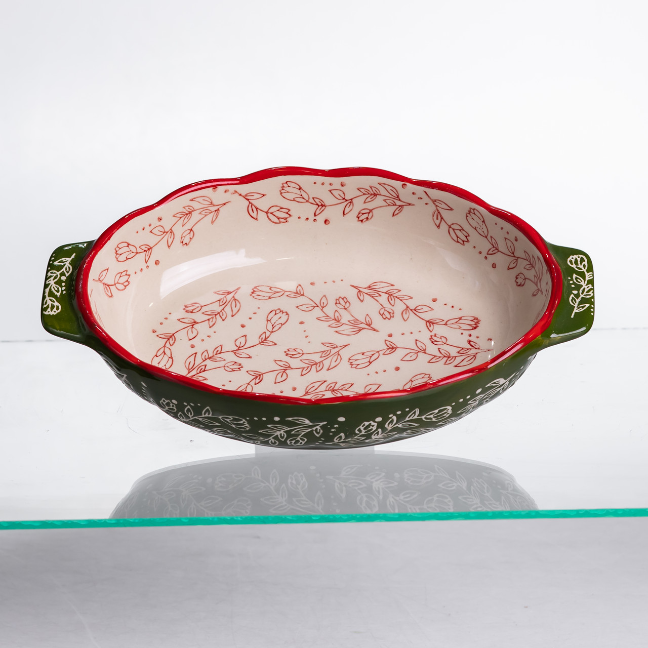 Форма для запікання Vintage 25×15×5 (см) овальна з ручками Зелена HM05-01