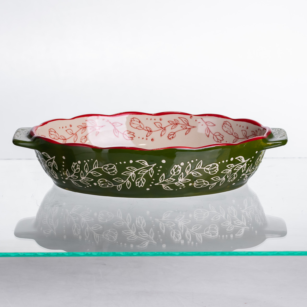 Форма для запікання Vintage 25×15×5 (см) овальна з ручками Зелена HM05-01