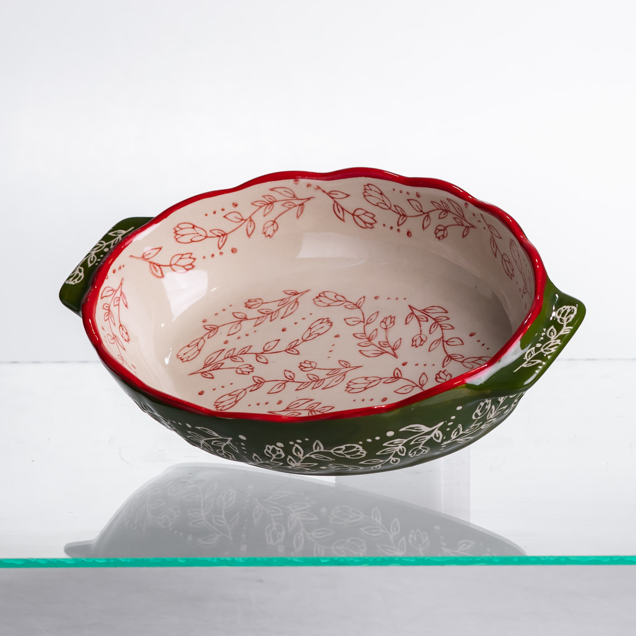 Форма для запікання Vintage 25×15×5 (см) овальна з ручками Зелена HM05-01