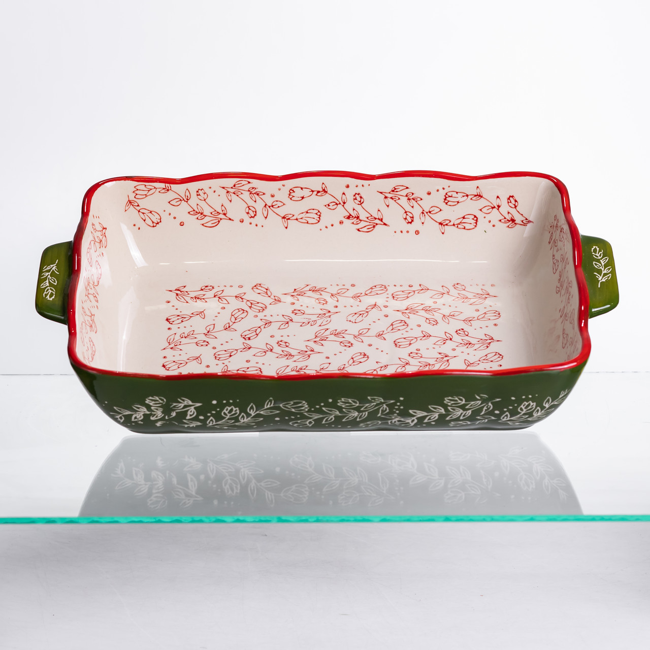 Форма для запікання Vintage 33×21×5.5 (см) прямокутна з ручками Зелена HM05-11