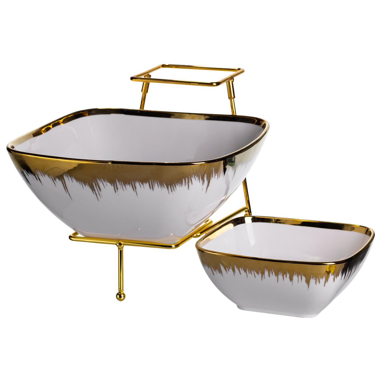 Фруктовниця на 2 яруси фуршетна стійка для закусок 31×23×25 (см) цукерниця Біла з золотом 2558-1