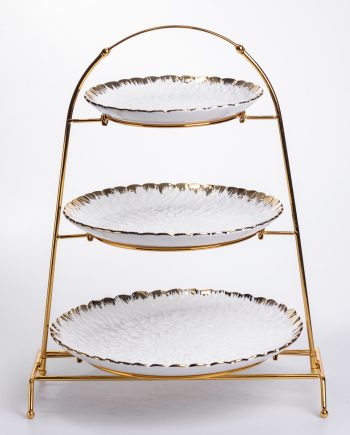 Фруктовниця на 3 яруси фуршетна стійка для закусок 29×25×20 (см) цукерка Білий із золотом YZH-009