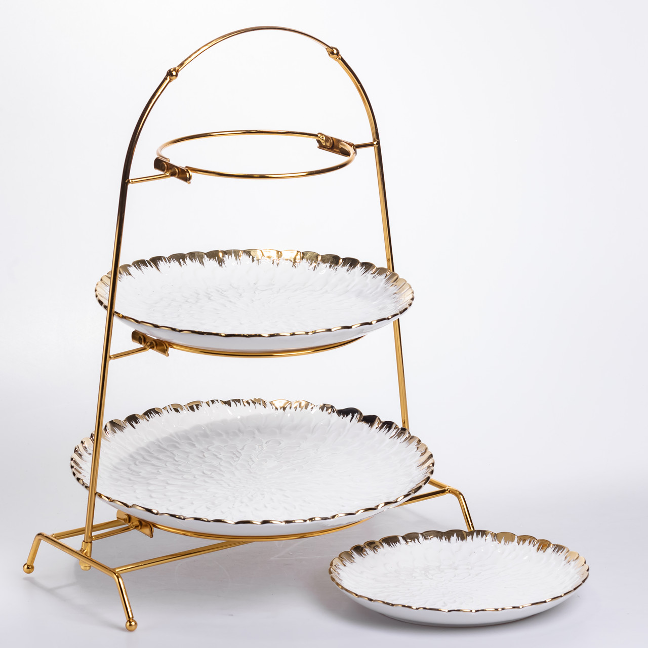 Фруктовниця на 3 яруси фуршетна стійка для закусок 29×25×20 (см) цукерка Білий із золотом YZH-009