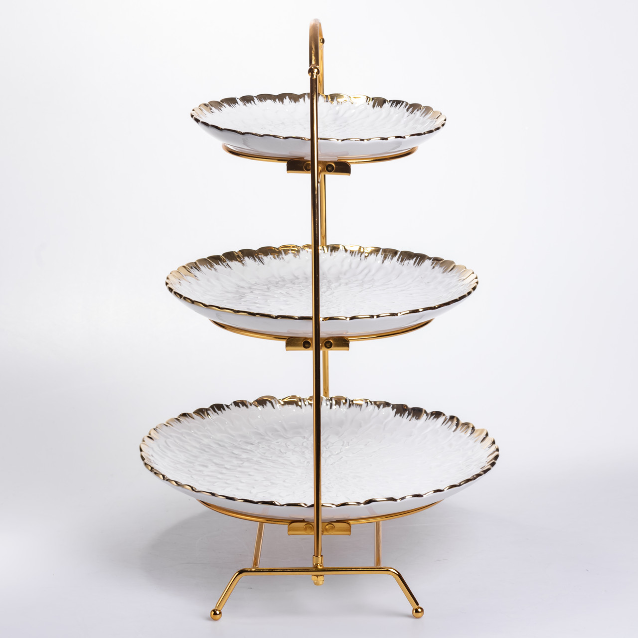 Фруктовниця на 3 яруси фуршетна стійка для закусок 29×25×20 (см) цукерка Білий із золотом YZH-009