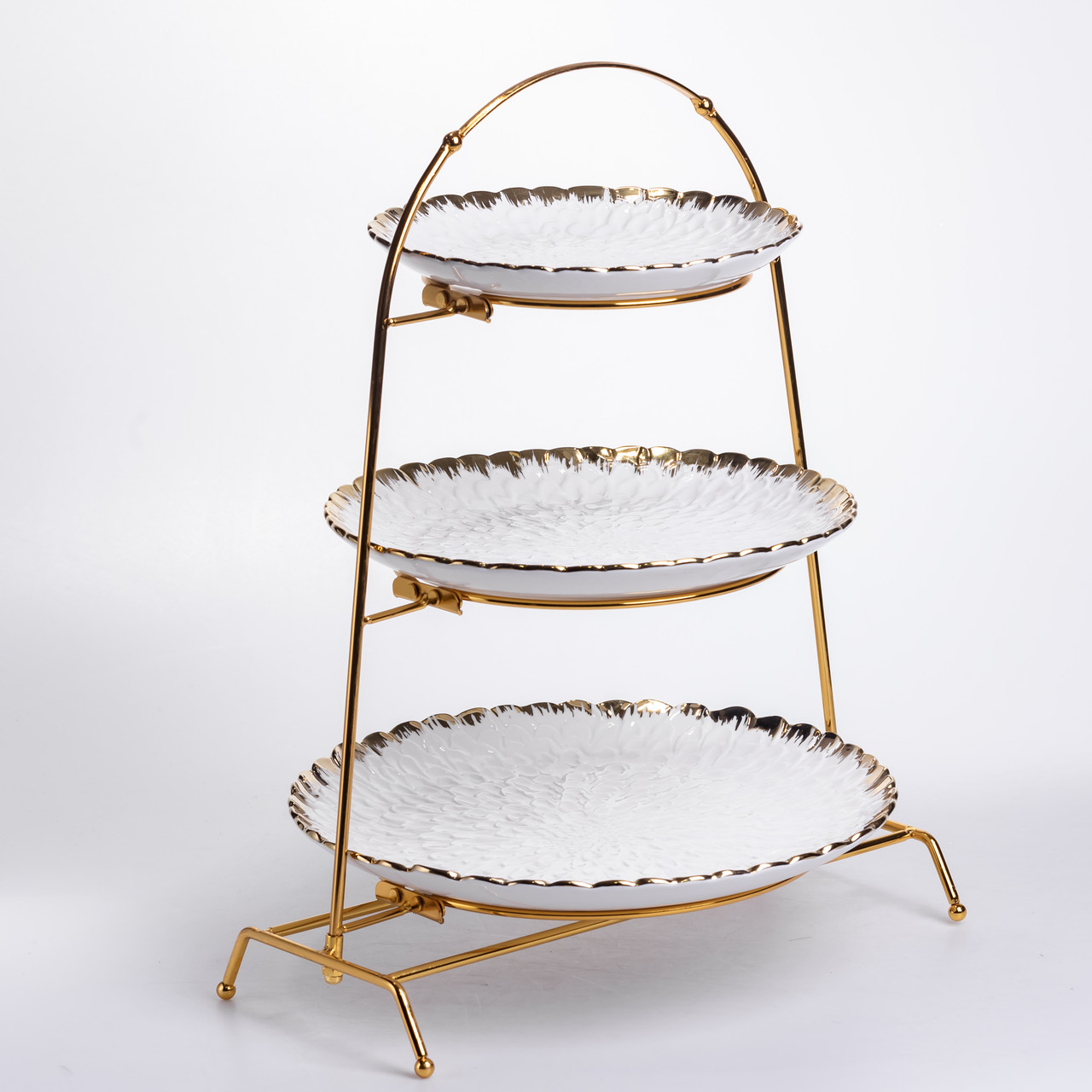 Фруктовниця на 3 яруси фуршетна стійка для закусок 29×25×20 (см) цукерка Білий із золотом YZH-009