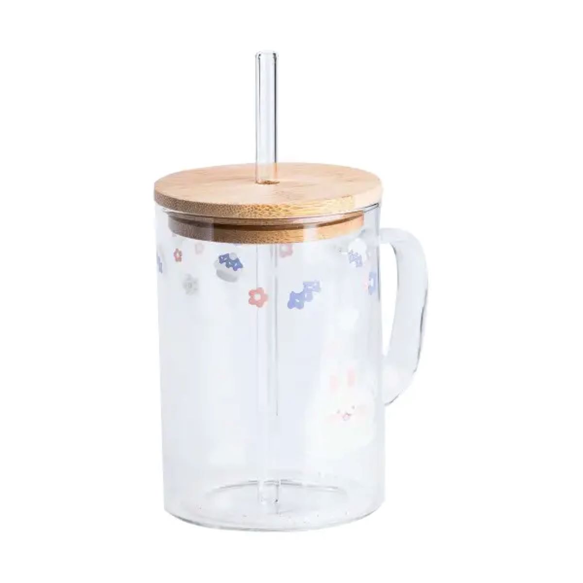 Чашка скляна з дерев'яною кришкою та трубочкою HP7214B