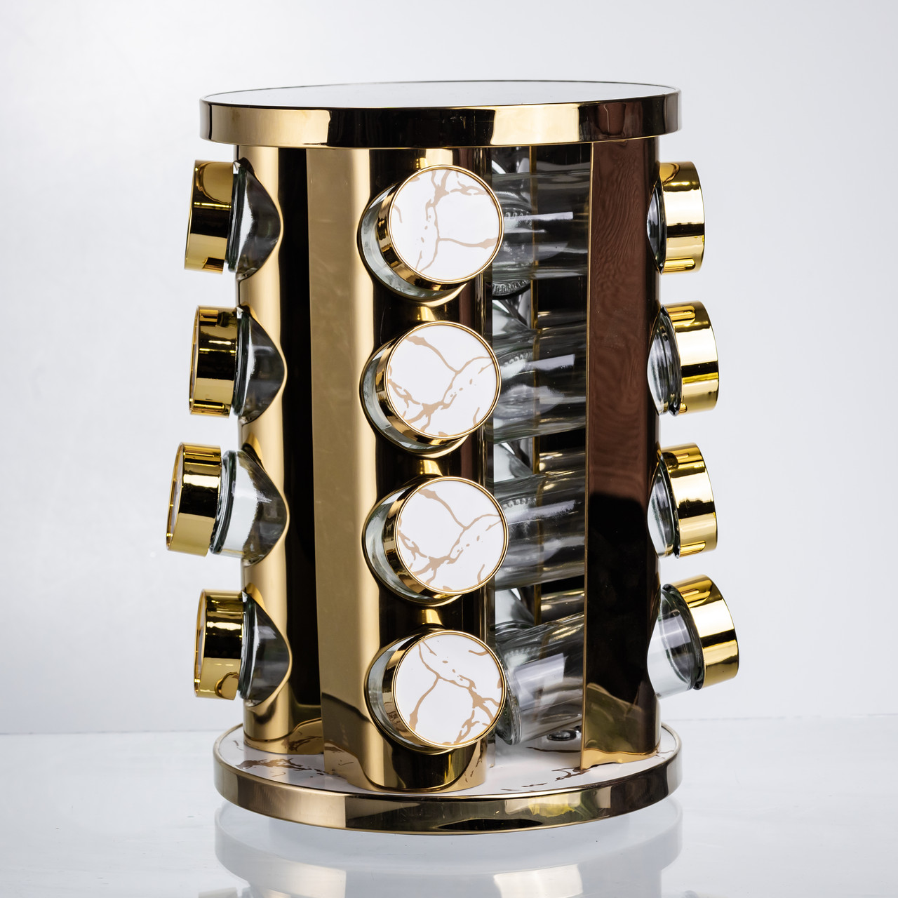 Карусель для спецій 16 баночок по 100 мл, білий мармур HP-1371