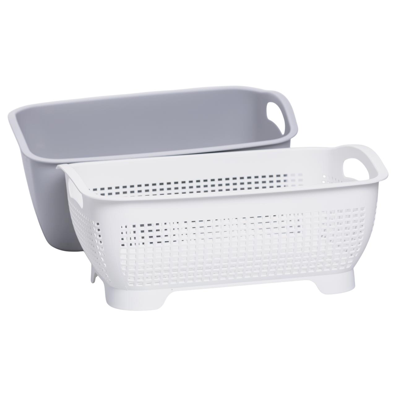 Кошик-друшлак 2 в 1 для миття овочів, фруктів і зелені 32×23×13 (см) Сірий HP-45-5G