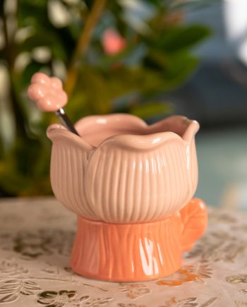 Креманка порцелянова з ложкою у формі квітки 300 (мл) креманка для десертів, морозива та желе Рожевий FM-42P