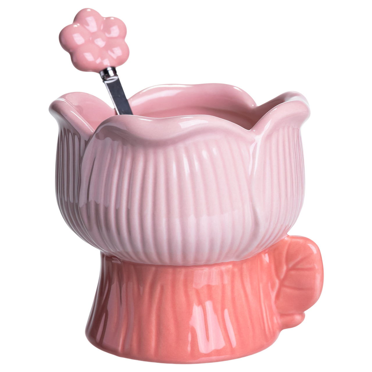 Креманка порцелянова з ложкою у формі квітки 300 (мл) креманка для десертів, морозива та желе Рожевий FM-42P