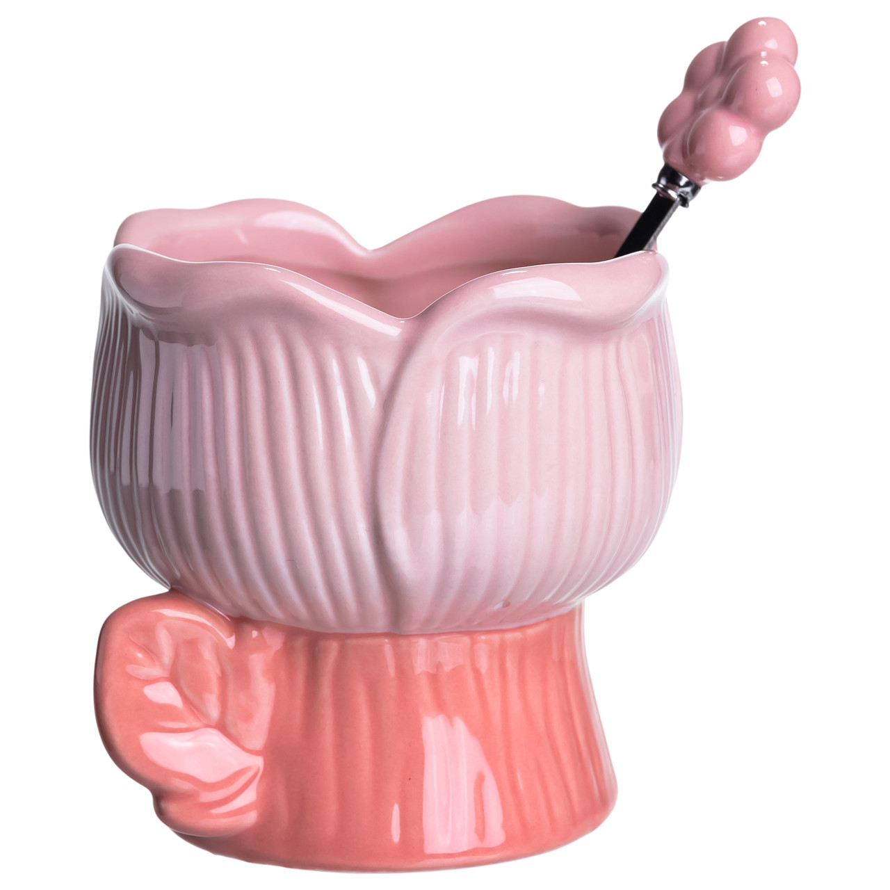 Креманка порцелянова з ложкою у формі квітки 300 (мл) креманка для десертів, морозива та желе Рожевий FM-42P