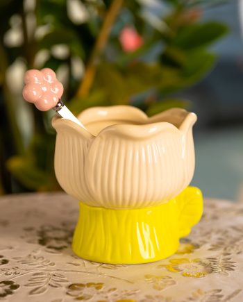 Креманка порцелянова з ложкою у формі квітки 300 (мл) креманка для десертів, морозива та желе Жовтий FM-42BE