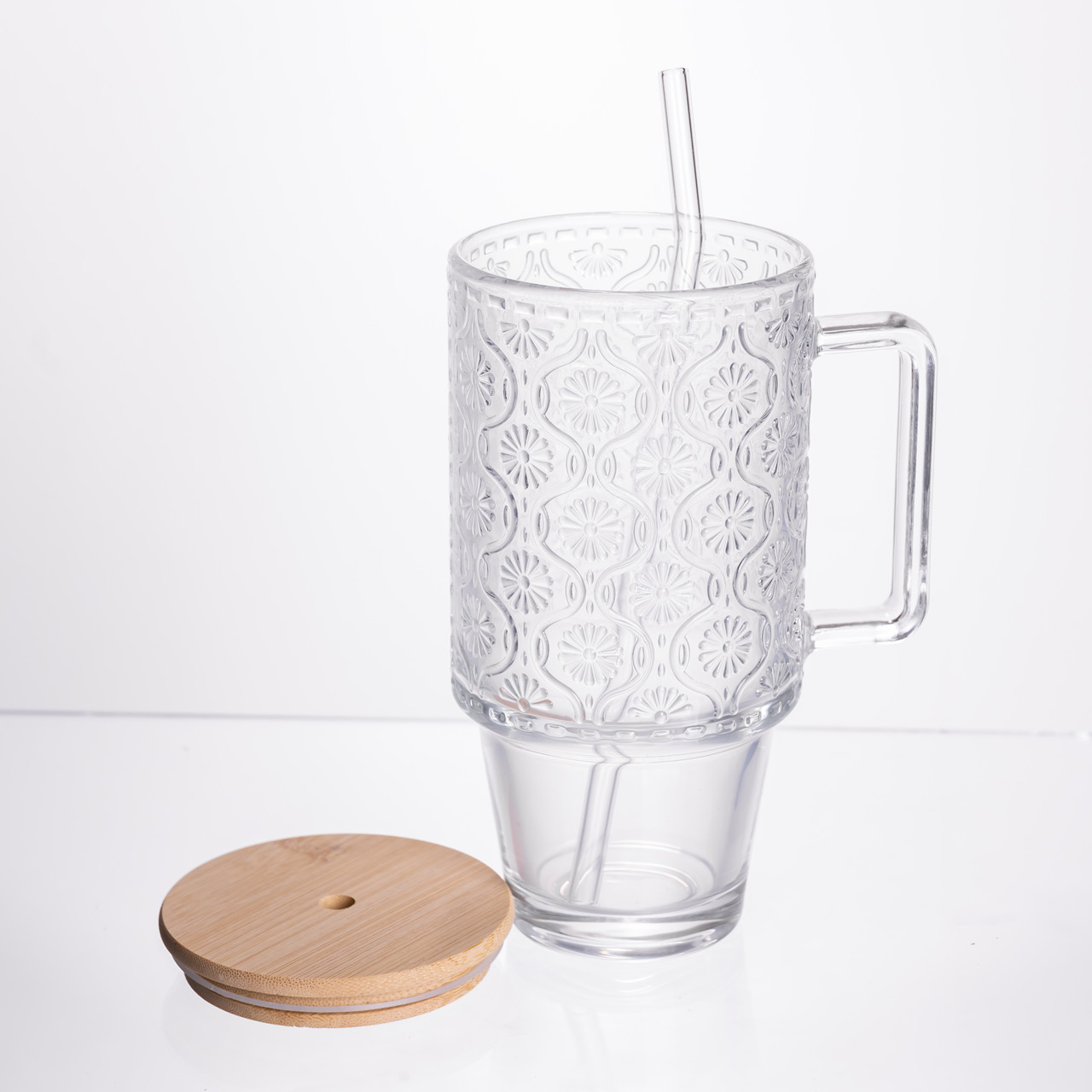 Кружка скляна з кришкою та трубочкою 750 (мл) чашка з трубочкою та кришкою на подарунок HP-19-48N