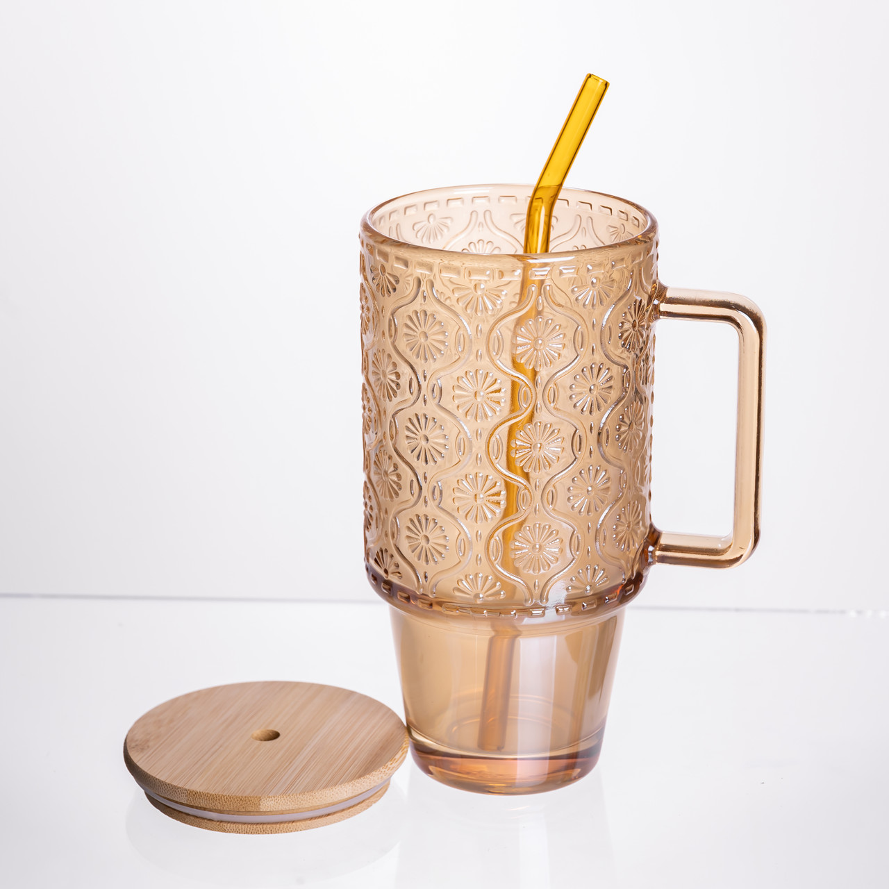 Скляна чашка з кришкою і трубочкою 750 мл Коричнева HP-19-50NR