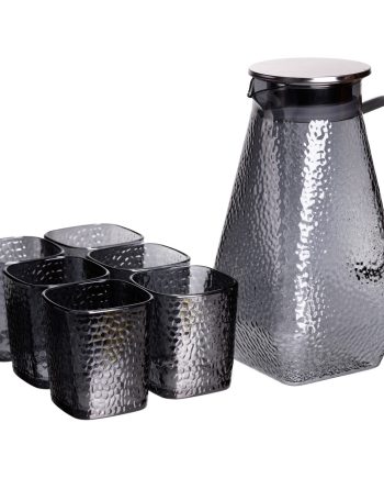 Глечик 1.8 л зі склянками 6 штук по 200 (мл) графин для компоту соку води лимонаду глечик для напоїв Сірий HP-19-38S